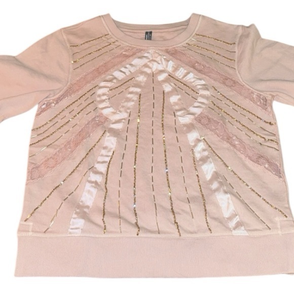 Anthropologie Beaded Bow Dusty Blush Pink Sweater Sweatshirt Small - Picture 4 of 14